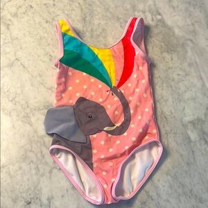 Mini Boden Pink Elephant Swimsuit with Rainbow Design